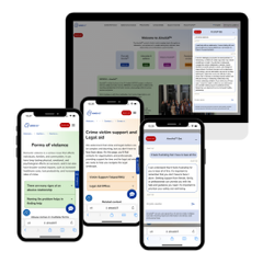 A mockup of the AinoAidi app on a phone and a bigger screen.