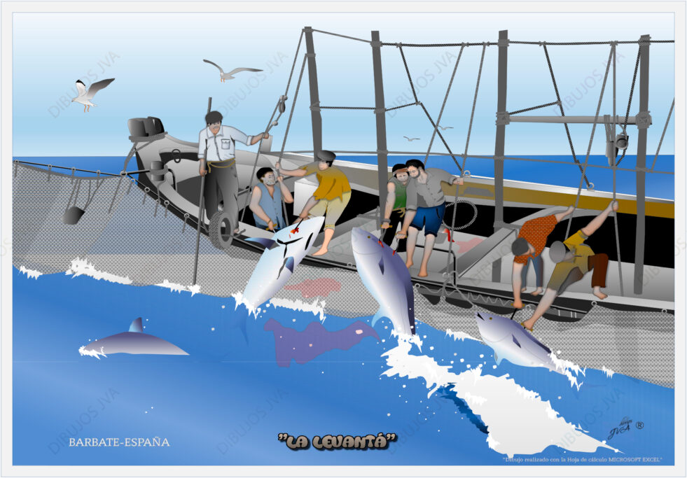 Dibujo hecho con Excel por de la recogida de atún en un barco