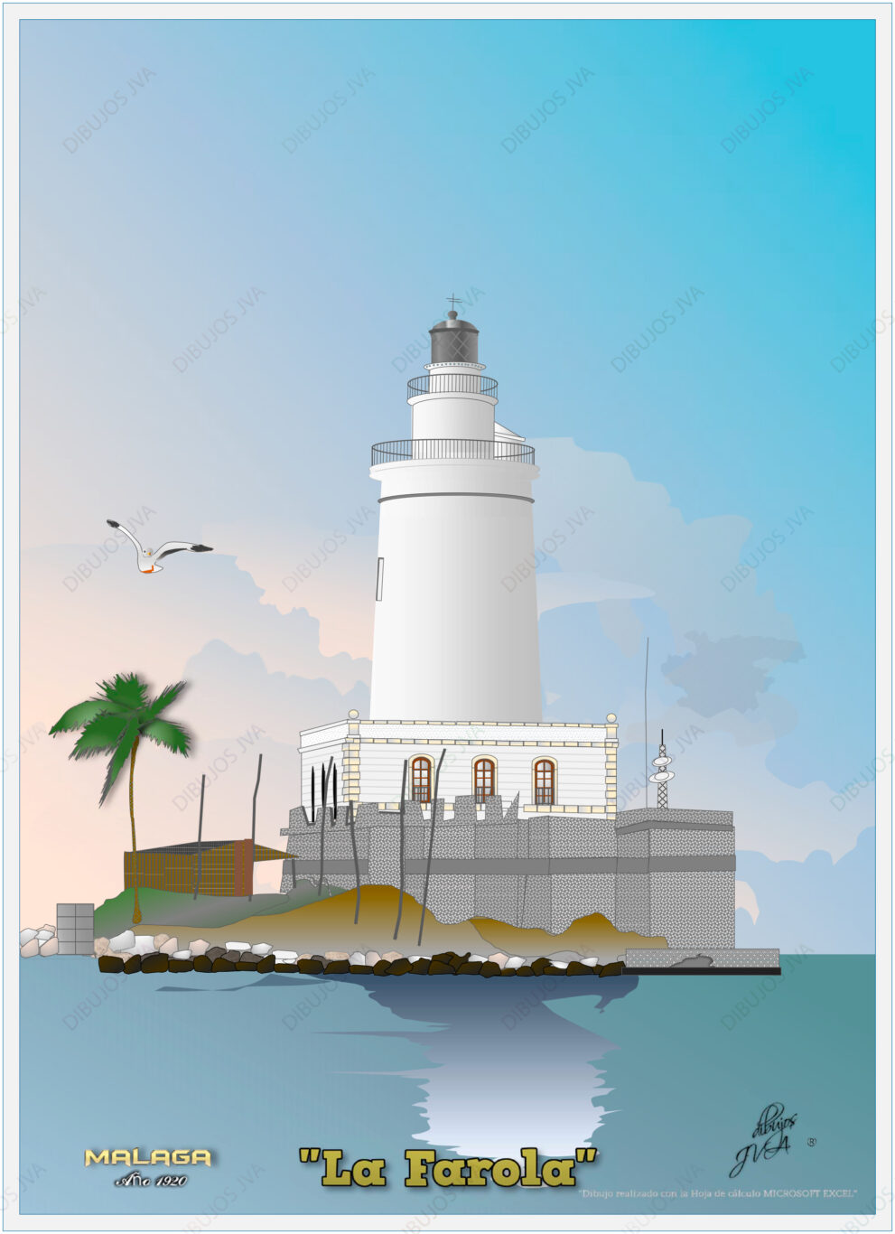 Dibujo hecho con Excel de La Farola de Málaga
