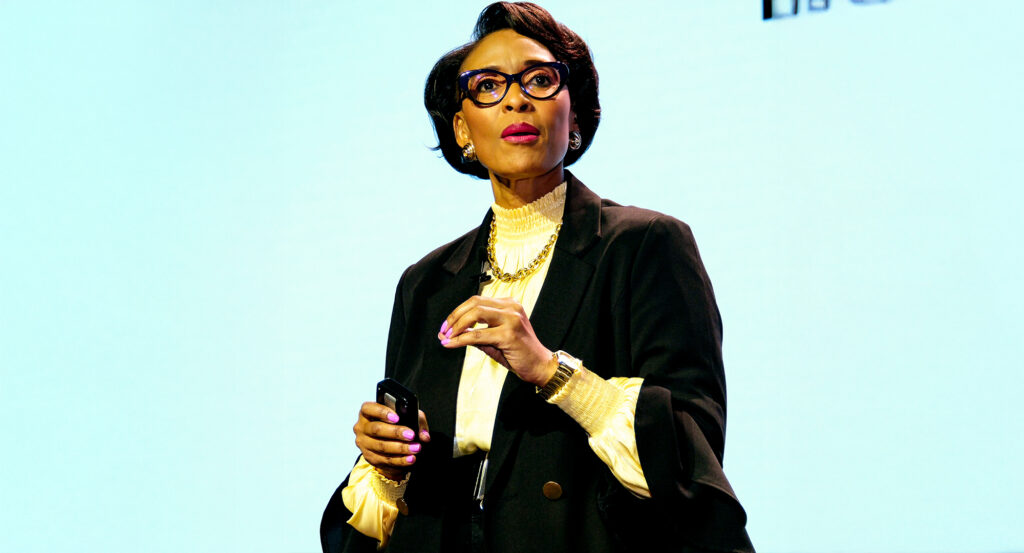 Lillian Barnard speaking at the Microsoft AI Tour.